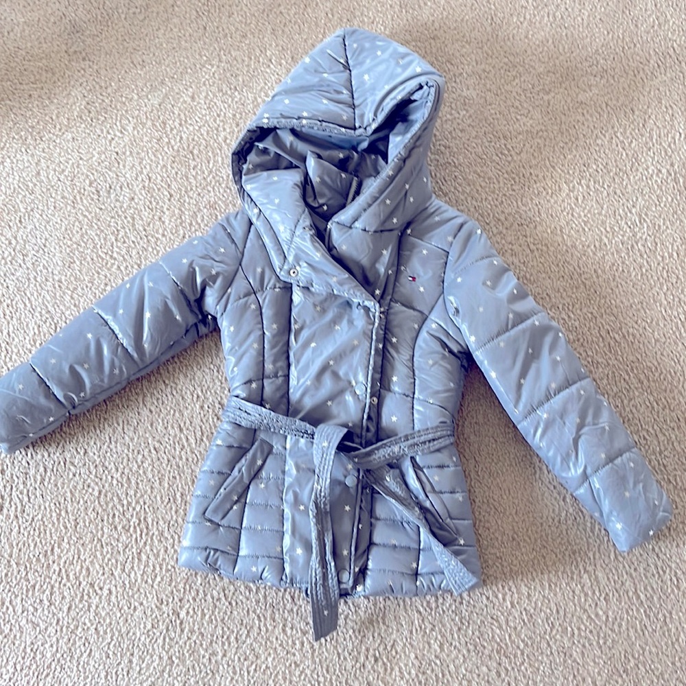 Tommy Hilfiger Girls Gray Winter Jacket with Silver Stars Size L 12/14